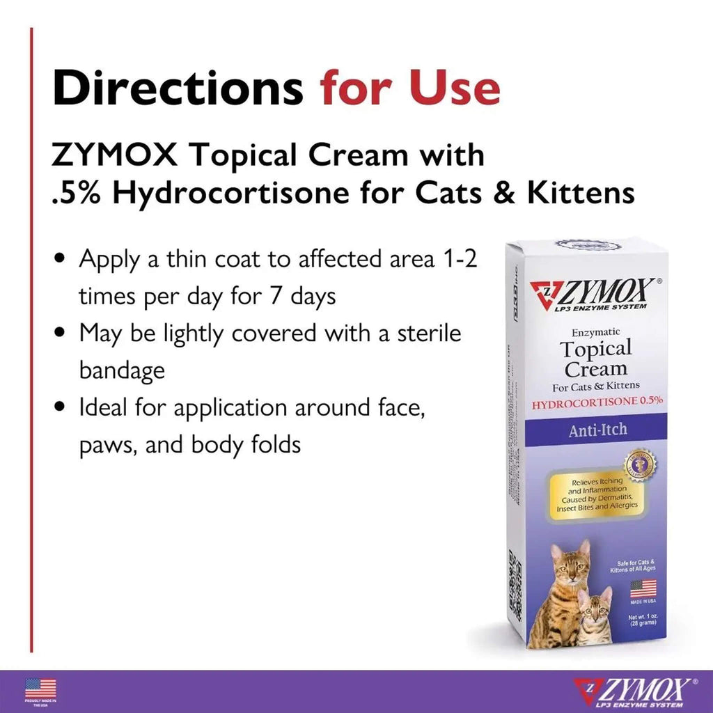 Zymox Enzymatic Cream with Hydrocortisone for Cats | Only Natural Pet