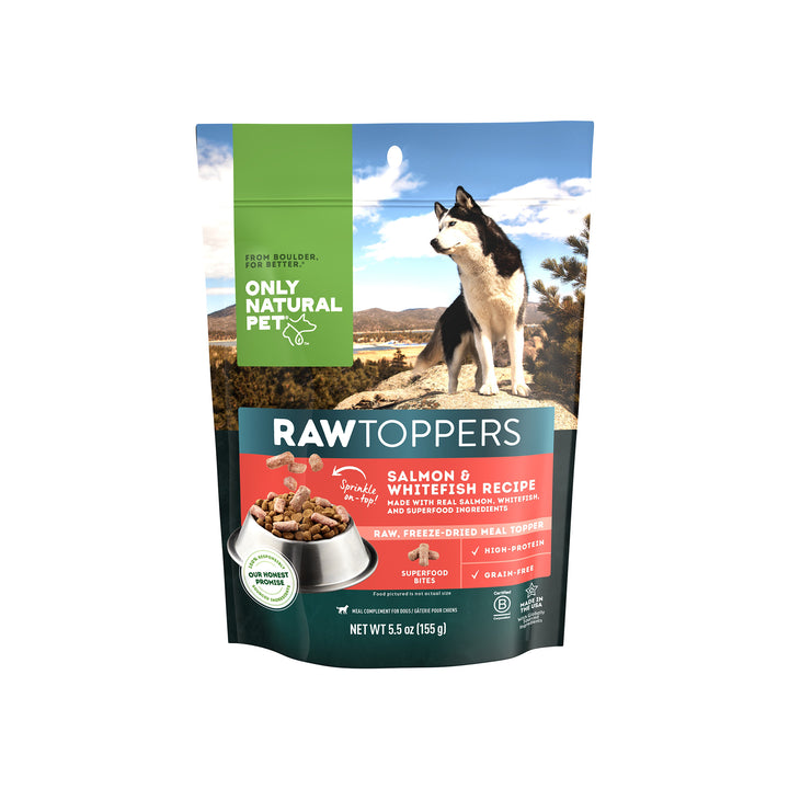 Only Natural Pet Raw Toppers Freeze-Dried Salmon & Whitefish Recipe Meal Topper for Dogs Pouch
