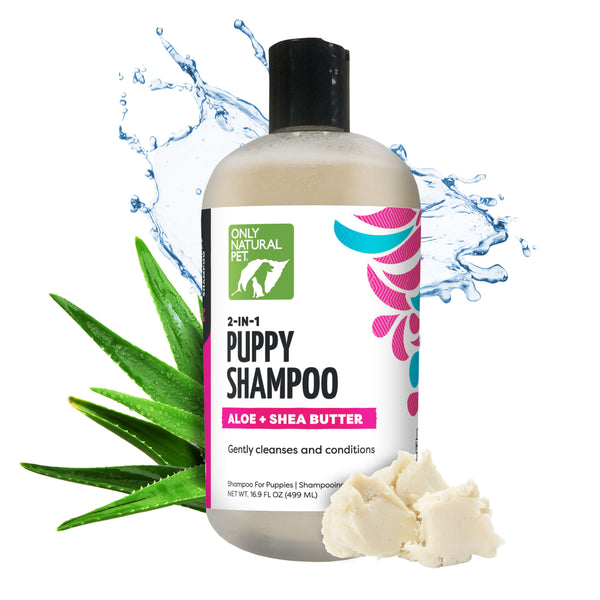 Only Natural Pet 2-in-1 Aloe + Shea Butter Puppy Shampoo with raw ingredients