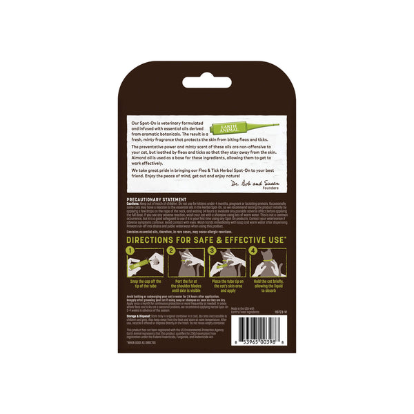Earth Animal Flea & Tick Herbal Spot-On For Cats 3ct Back