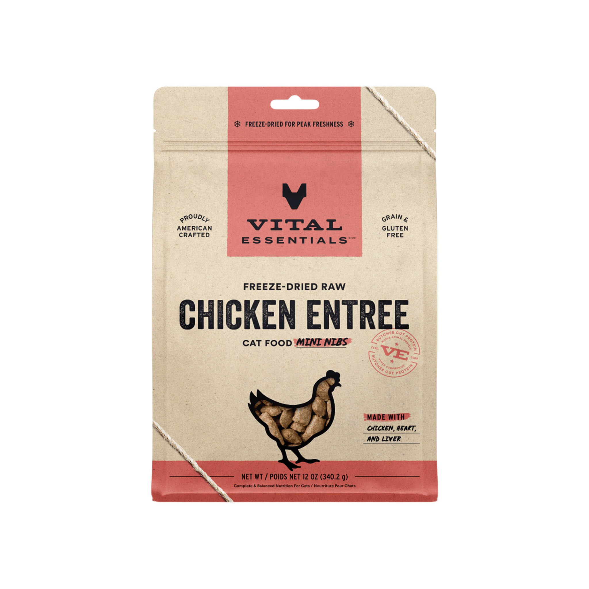 Vital Essentials Freeze-Dried Raw Cat Food - Chicken Mini Nibs, 12 Oz | USA Sourced, Grain-Free, High Protein