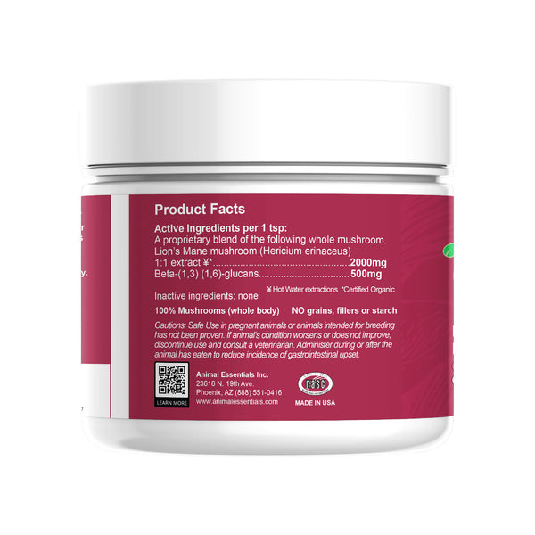 Animal Essentials FOCUS Lion's Mane Mushroom Powder for Dogs & Cats Bottle Side Left