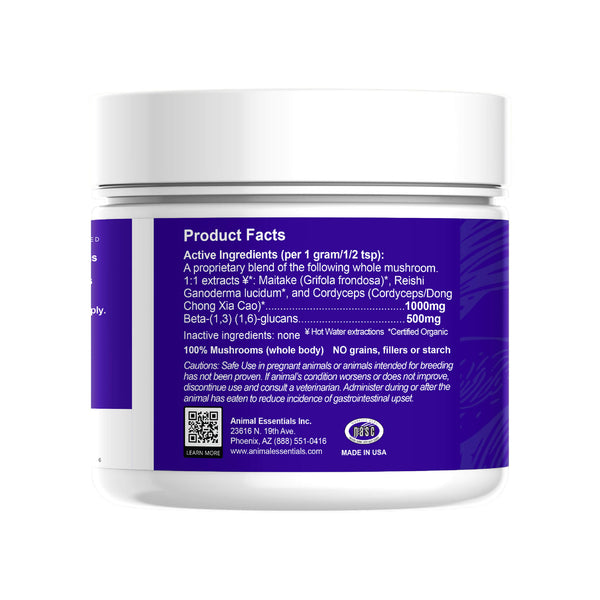 Animal Essentials DEFENSE Mushroom Complex Powder for Dogs & Cats Bottle Side Left