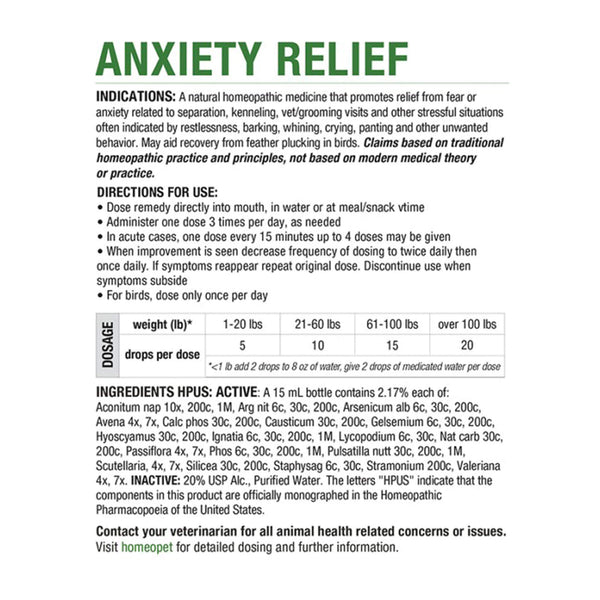 HomeoPet Homeopathic Anxiety Relief Drops for Dogs & Cats