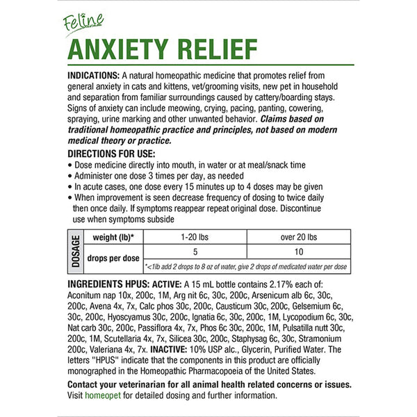 HomeoPet Feline Homeopathic Anxiety Relief Drops for Cats