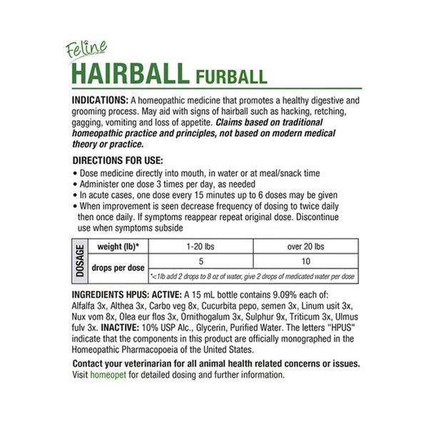 HomeoPet Feline Homeopathic Furball Relief Drops for Cats