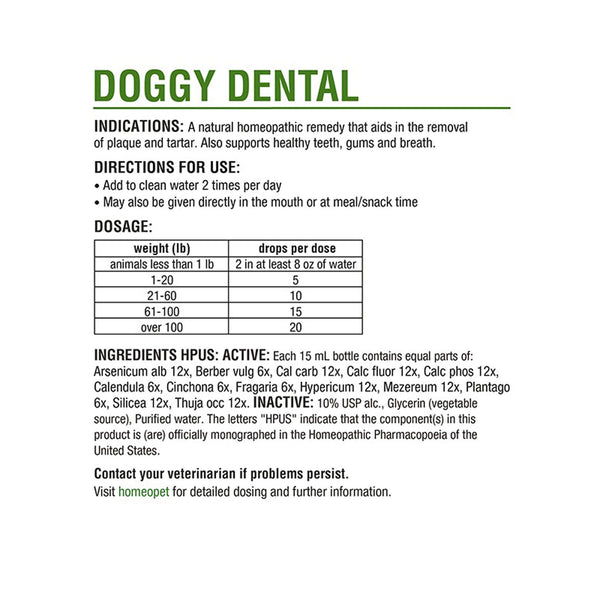 HomeoPet Doggy Dental Homeopathic Plaque & Tartar Removal Drops for Dogs