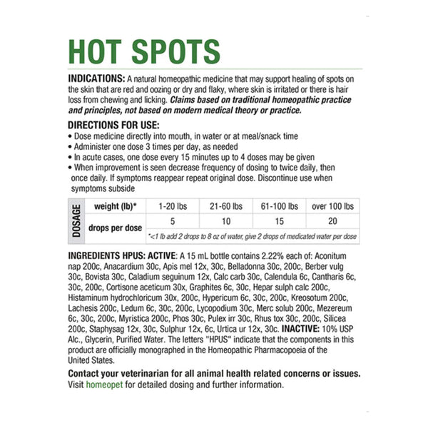 HomeoPet Homeopathic Hot Spots Skin Treatment Drops for Dogs & Cats