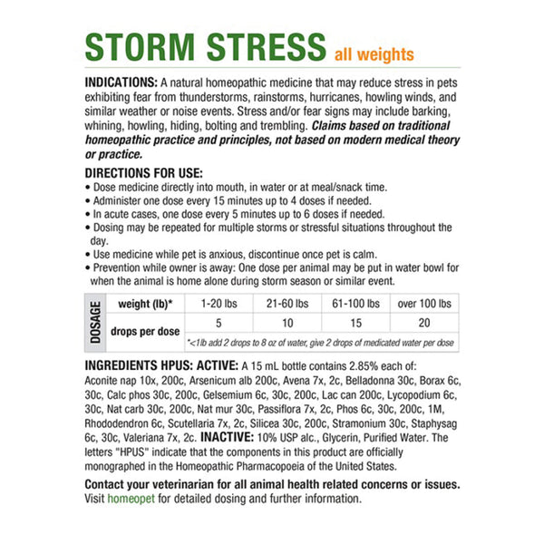 HomeoPet Storm Stress Homeopathic Anxiety Relief Drops for Dogs & Cats