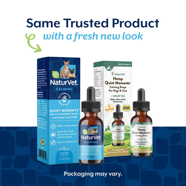 NaturVet Quiet Moments Calming Drops Plus Hemp Oil for Dogs & Cats Transition