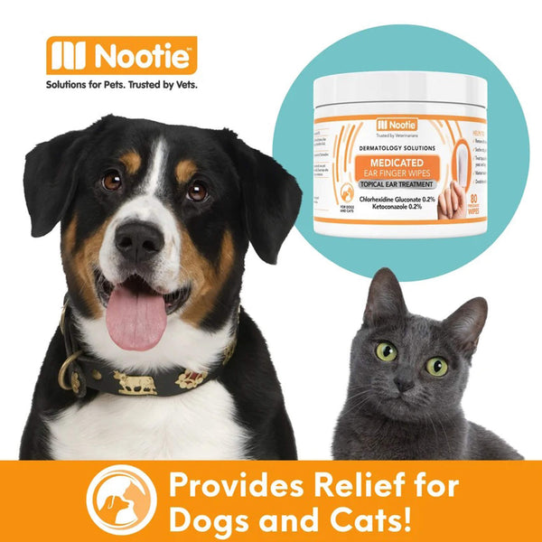 Nootie Medicated Ear Finger Wipes for Dogs & Cats Provides Relief for Dogs & Cats