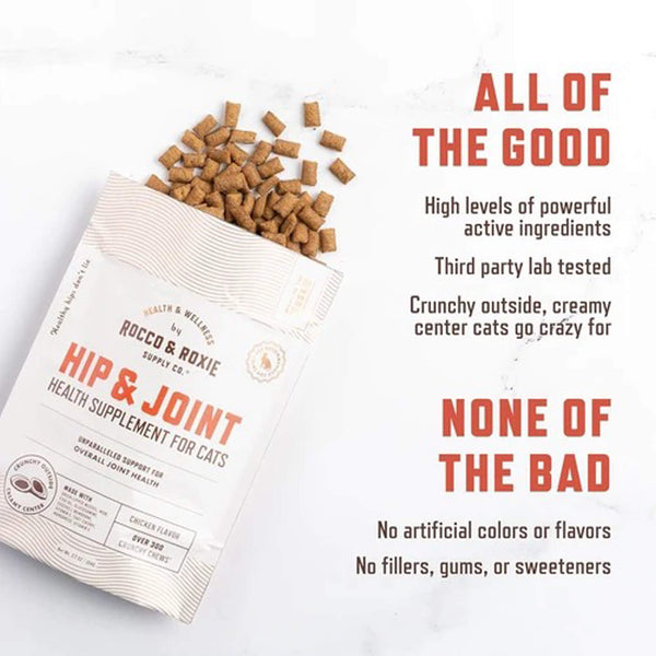 Rocco & Roxie Hip & Joint Health Supplement Crunchy Chews for Cats All of the Good