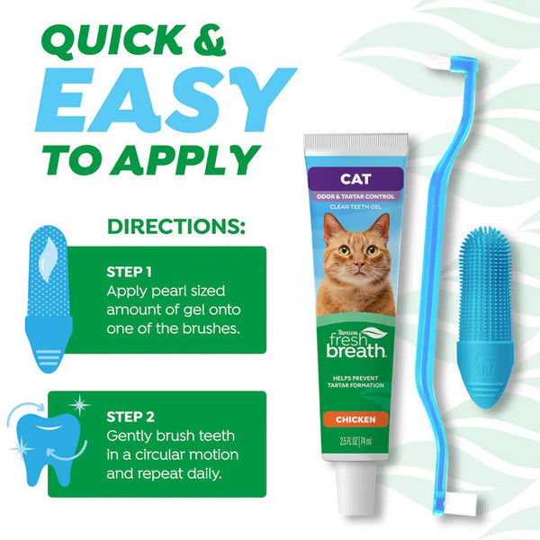 Tropiclean Fresh Breath Odor & Tartar Control Cat Dental Kit Quick & Easy Steps