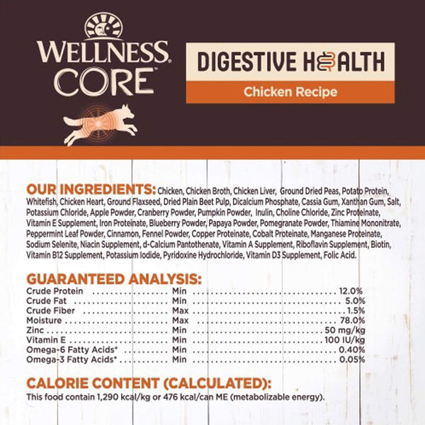 Wellness CORE Grain Free Digestive Health Pate Wet Dog Food Chicken Recipe Ingredients