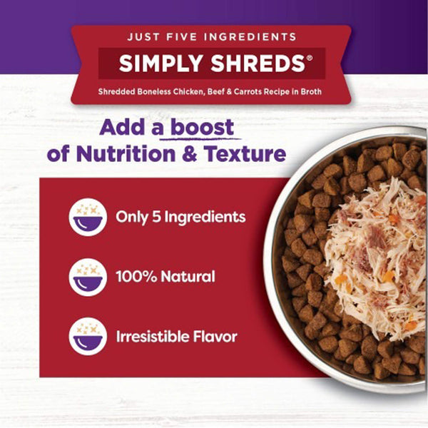 Wellness Bowl Boosters Simply Shreds Wet Toppers for Dogs Chicken & Beef Food Benefits