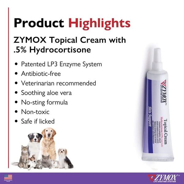 Zymox Topical Cream with Hydrocortisone for Dogs & Cats Highlights