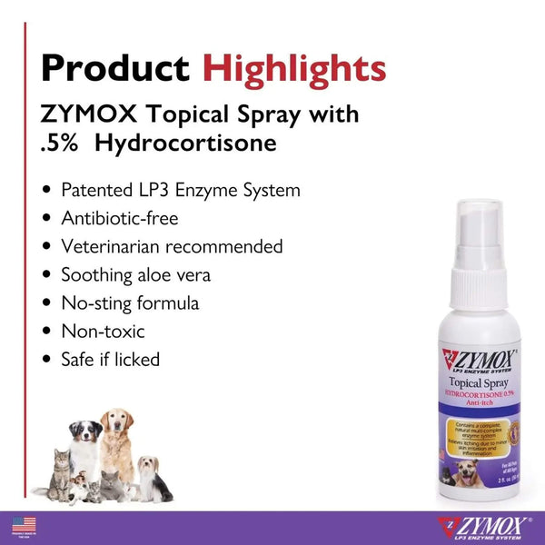 Zymox Topical Spray with Hydrocortisone for Dogs & Cats