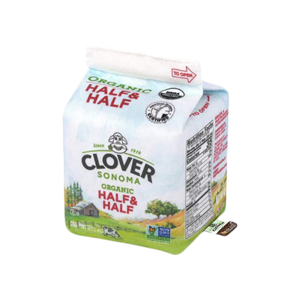 Milk carton front of toy