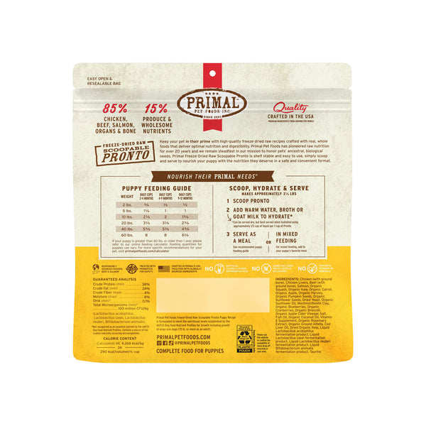 Primal Pet Foods Pronto Freeze-Dried Raw Puppy Food Bag Back