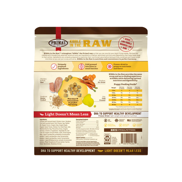 Primal Kibble in the Raw Puppy Food Back of Bag