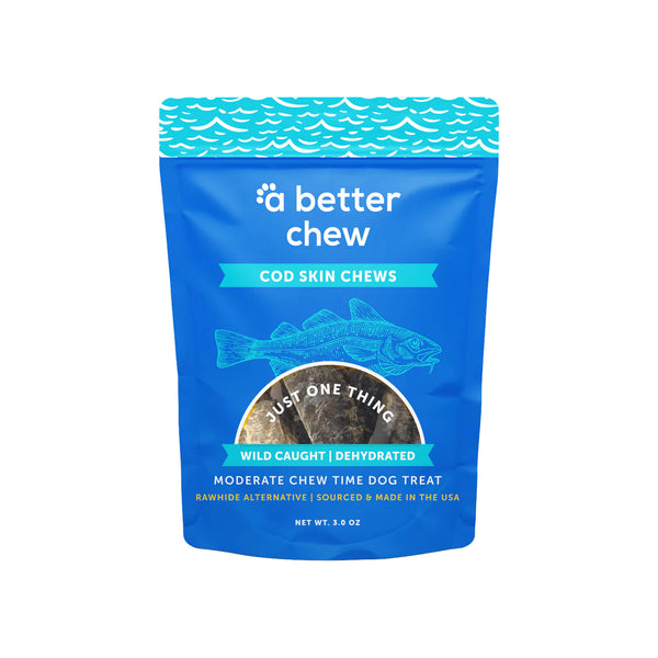A Better Treat Dehydrated Wild Caught Cod Skin Dog Chews Front of Package