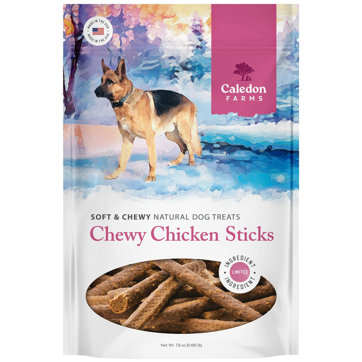 Caledon Farm Chewy Chicken Stick Dog Treats Front of Package