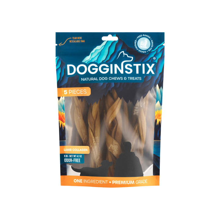 Dogginstix Lamb Collagen Dog Chews Front of Bag