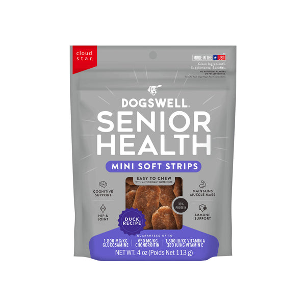 Dogswell Senior Health Mini Soft Strip Jerky Treats for Dogs Front of Bag