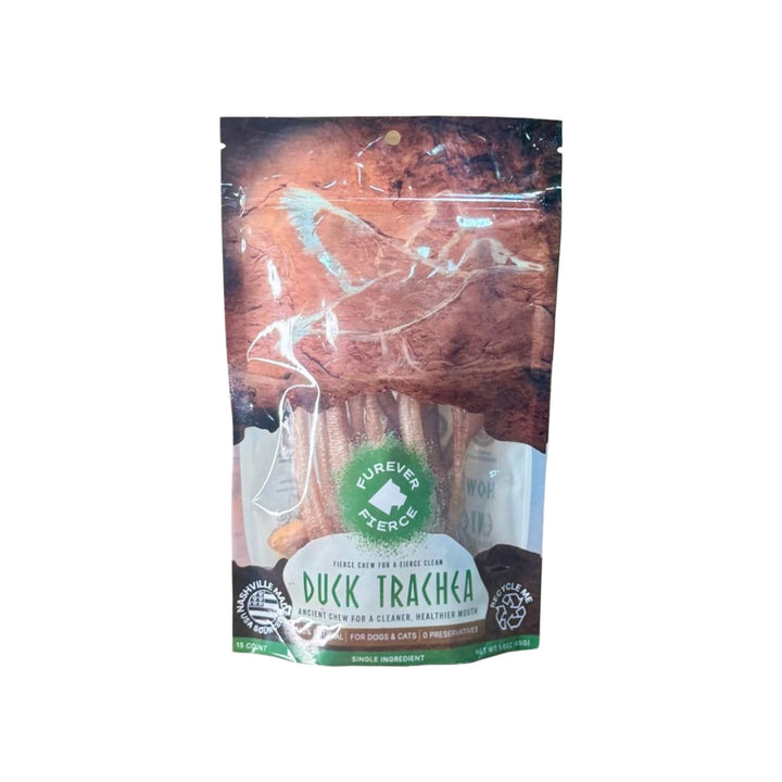 Furever Fierce Duck Trachea Treats for Dogs & Cats Front of Bag