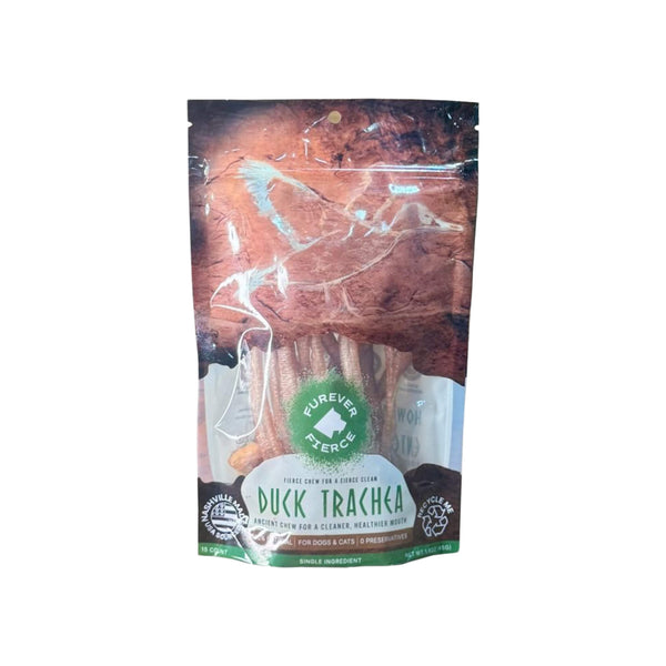 Furever Fierce Duck Trachea Treats for Dogs & Cats Front of Bag
