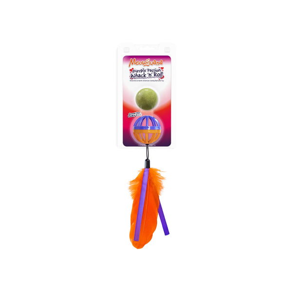 Mewoijuana Whack 'n' Roll Catnip Ball & Refillable Cage Cat Toy Front of Package