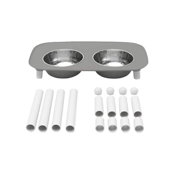 Messy Mutts Adjustable Elevated Double Dog Feeder with Stainless Steel Bowls Components