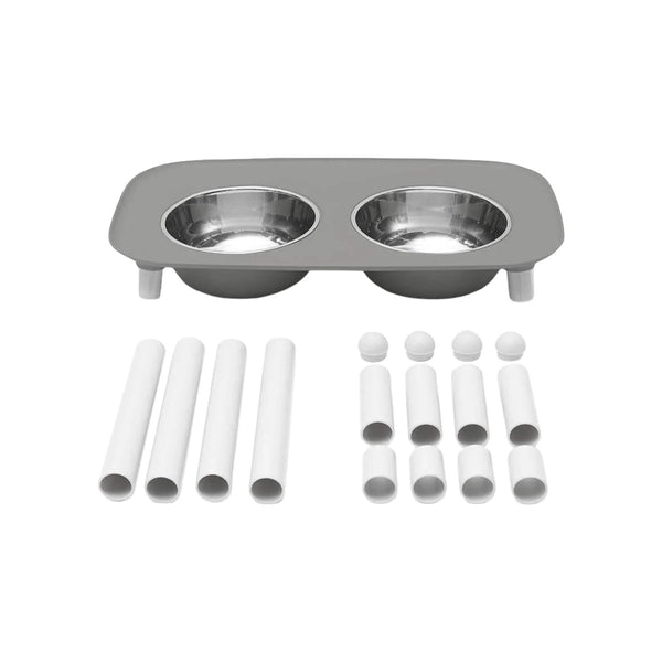 Messy Mutts Adjustable Elevated Double Dog Feeder with Stainless Steel Bowls Components