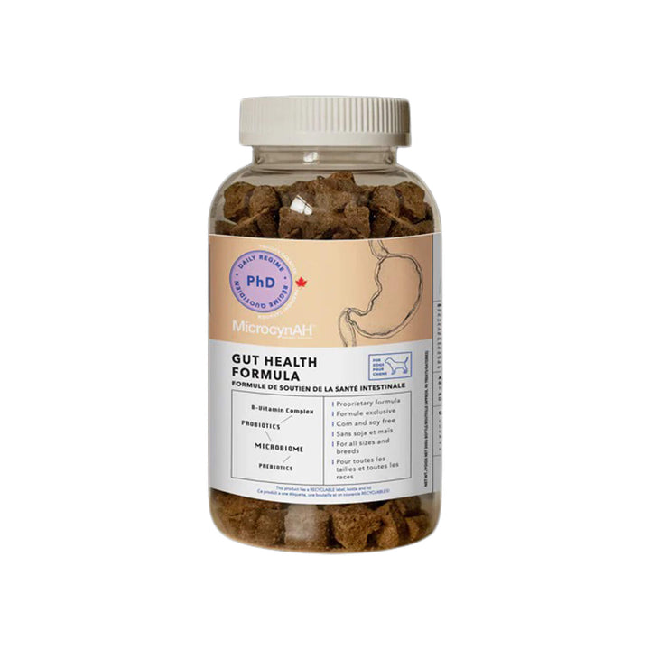 MicrocynAH PHD Gut Health Chews for Dogs Front of Bottle