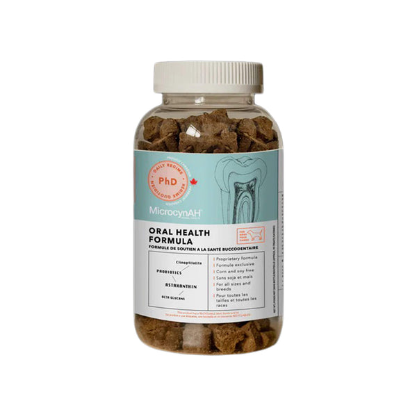 MicrocynAH PHD Oral Health Chews for Dogs Front of Bottle