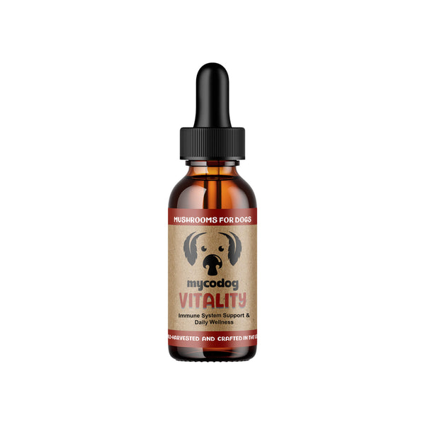 MycoDog Vitality Liquid Immune Support Supplement for Dogs Front of Bottle