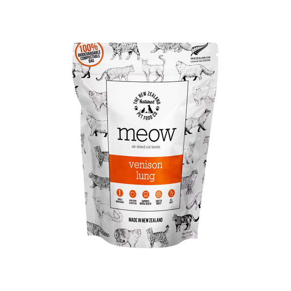 The New Zealand Natural Pet Food Co. MEOW Air Dried Cat Treats Venison Lung Front of Bag