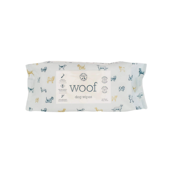The New Zealand Natural Pet Food Co. WOOF Manuka Honey Wipes for Dogs Front of Package
