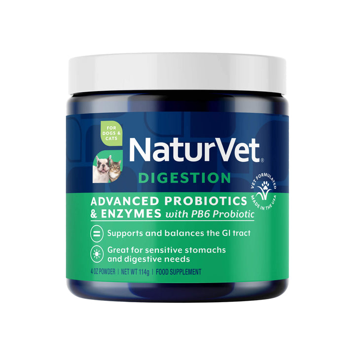 NaturVet Advanced Probiotics & Enzymes Powder for Dogs & Cats Front of Bottle