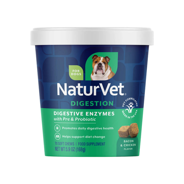 NaturVet Digestive Enzymes Daily Digestive Support Soft Chews for Dogs Front of Package