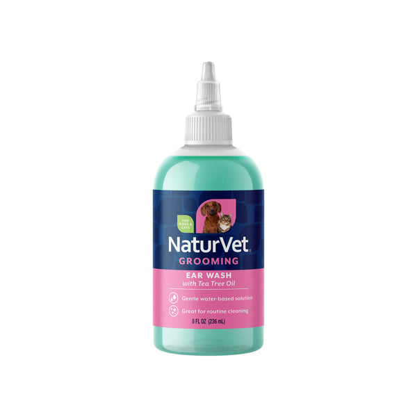 NaturVet Baby Powder Scented Ear Wash Plus Tea Tree Oil for Dogs & Cats Front of Bottle