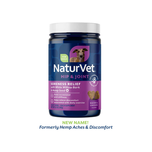 NaturVet Soreness Relief with Hemp Soft Chews for Dogs New Name