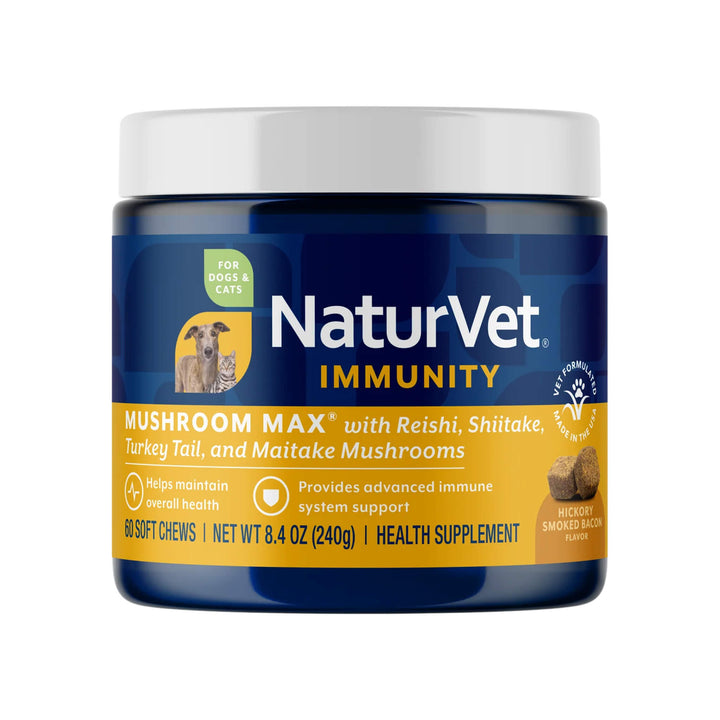 NaturVet Mushroom Max Advanced Immune Support Soft Chews for Dogs & Cats Front of Bottle