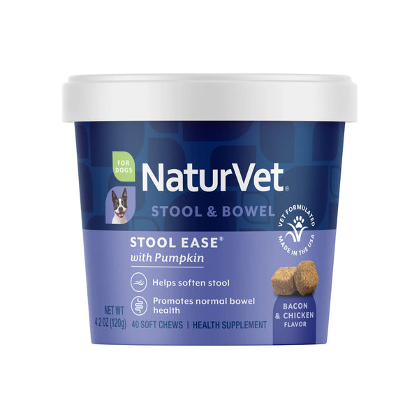 NaturVet Stool Ease Stool Softener Plus Pumpkin Soft Chews for Dogs Front of Package