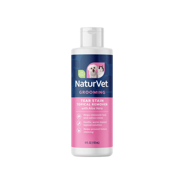 NaturVet Tear Stain Topical Remover Plus Aloe Vera for Dogs & Cats Front of Bottle