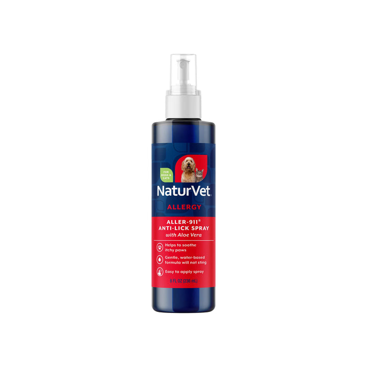 NaturVet Aller-911 Anti-Lick Allergy Aid Paw Spray for Dogs & Cats Front of Bottle