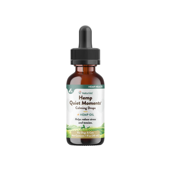 NaturVet Quiet Moments Calming Drops Plus Hemp Oil for Dogs & Cats Front of Bottle