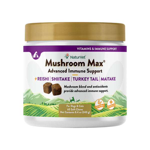 NaturVet Mushroom Max Advanced Immune Support Soft Chews for Dogs & Cats Front of Package