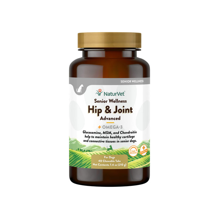 NaturVet Senior Wellness Hip & Joint Advanced Plus Omega-3 for Dogs Front of Bottle