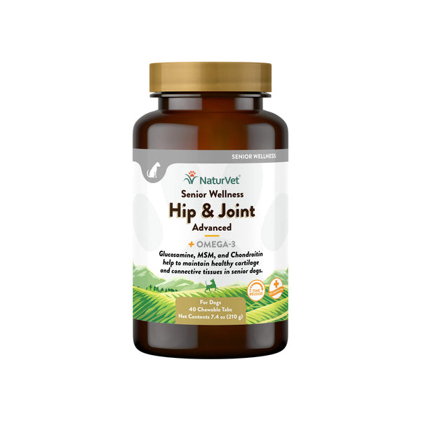 NaturVet Senior Wellness Hip & Joint Advanced Plus Omega-3 for Dogs Front of Bottle